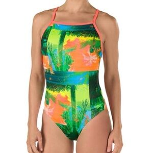 Speedo Printed One Back Turnz One Piece Swimsuit Tropical Endurance Lite Size 10